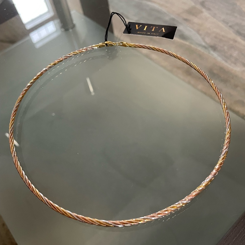 Vita Sterling Silver Rope Collar Necklace (multi-tone: gold, silver, rose gold)